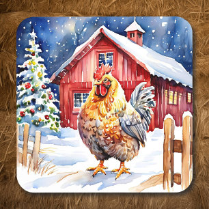 Cute Festive Chicken Christmas Coaster