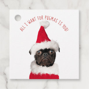 Cute Festive Christmas Black Pug Santa Favour Tags