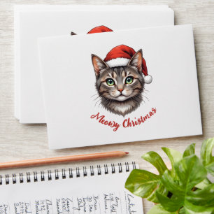 Cute Festive Christmas Cat with Santa Hat Envelope