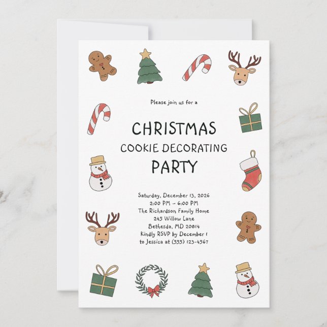 Cute Festive Christmas Cookie Decorating Party Invitation (Front)
