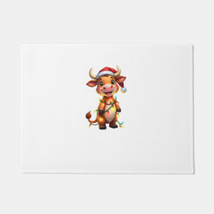 Cute Festive Christmas Cow with Holiday Lights Kid Doormat