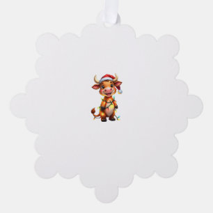 Cute Festive Christmas Cow with Holiday Lights Kid Tree Decoration Card