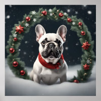 Cute Festive Christmas French Bulldog with Wreath