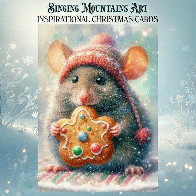 Cute Festive Christmas Mouse With Cookie Christian Holiday Card (Creator Uploaded)