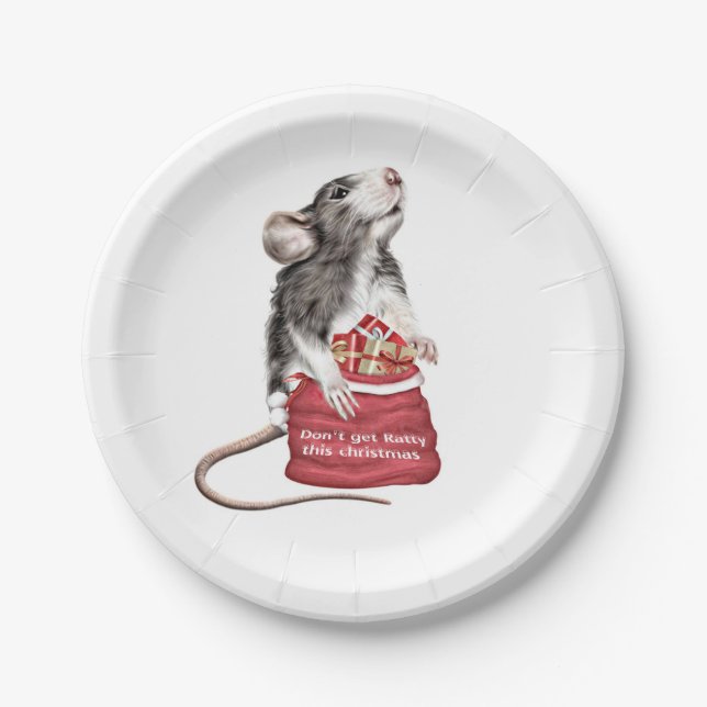 Cute Festive Christmas rat Paper Plate (Front)