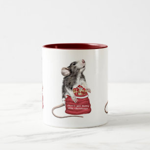 Cute Festive Christmas rat Two-Tone Coffee Mug