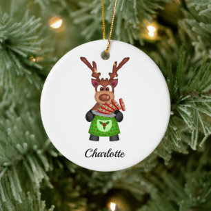 Cute Festive Christmas Reindeer Customised Ceramic Tree Decoration