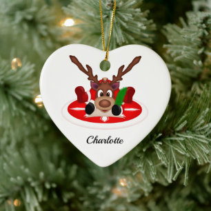 Cute Festive Christmas Reindeer Customised Ceramic Tree Decoration