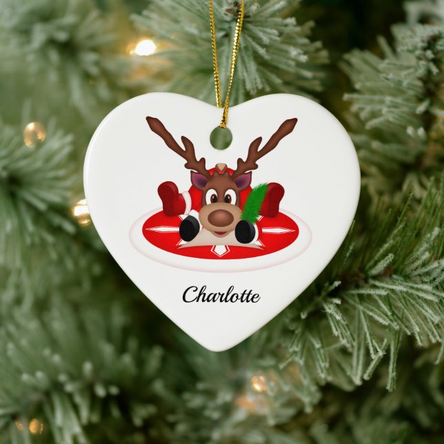 Cute Festive Christmas Reindeer Customised Ceramic Tree Decoration (Tree)