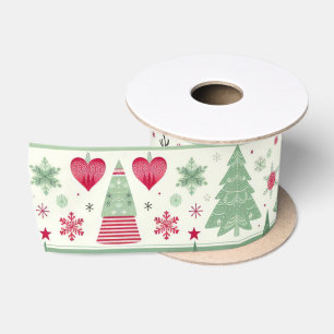 Cute Festive Christmas Reindeer Green Satin Ribbon