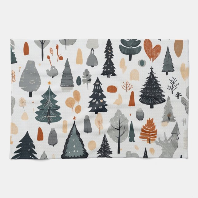 Cute Festive Christmas Tree Pattern Holiday  Tea Towel (Horizontal)