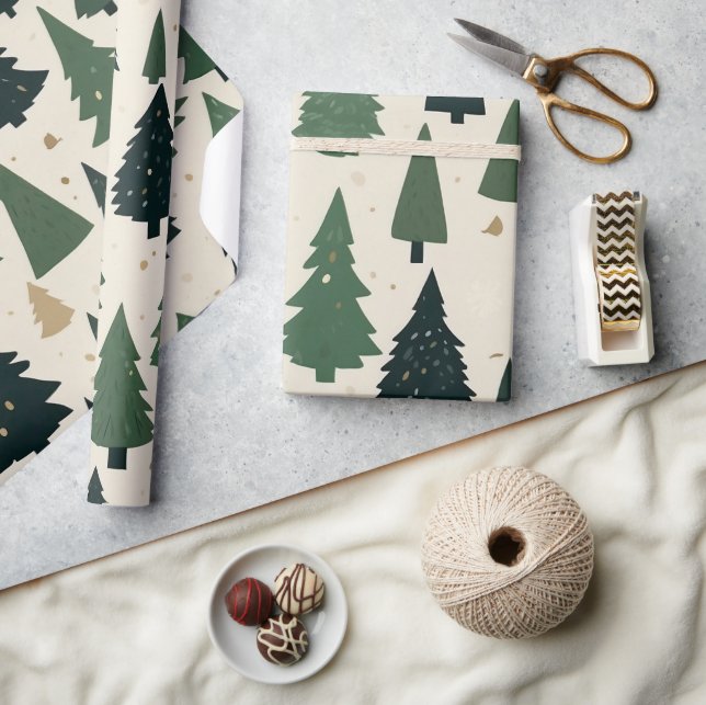 Cute Festive Christmas Tree Pattern Wrapping Paper (Crafts)