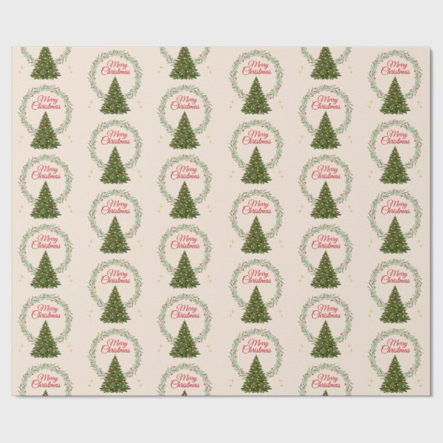 Cute Festive Christmas Tree Print Gift Wrapping Wrapping Paper (Seam)
