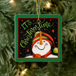 Cute Festive Christmastime Snowman  Ceramic Ornament