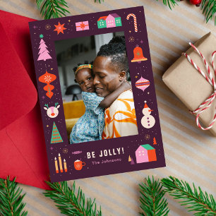 Cute Festive Colorful Frame Family Christmas Photo Holiday Card