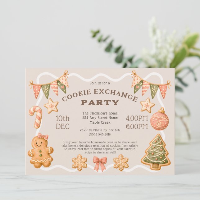 Cute Festive Cookie Exchange Party Invitation (Standing Front)