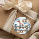 Cute Festive Cow Christmas Classic Round Sticker<br><div class="desc">Cute Christmas stickers with a watercolor style cow standing by a rustic wood fence in front of a barn. Cute country farmer themed Christmas stickers or Christmas card sealers.</div>