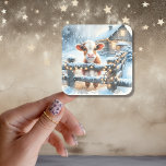 Cute Festive Cow Christmas Square Sticker<br><div class="desc">Cute Christmas stickers with a watercolor style cow standing by a rustic wood fence in front of a barn. Cute country farmer themed Christmas stickers or Christmas card sealers.</div>