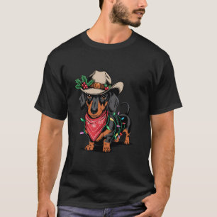 Cute Festive Cowboy Dachshund Dog Bandana Christma T-Shirt