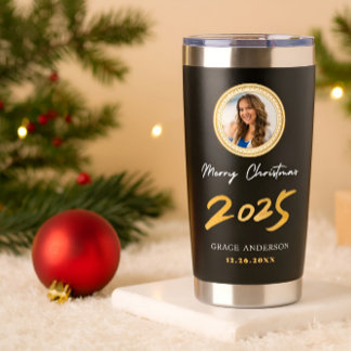 Cute Festive Custom Name Photo Christmas Gift Insulated Tumbler
