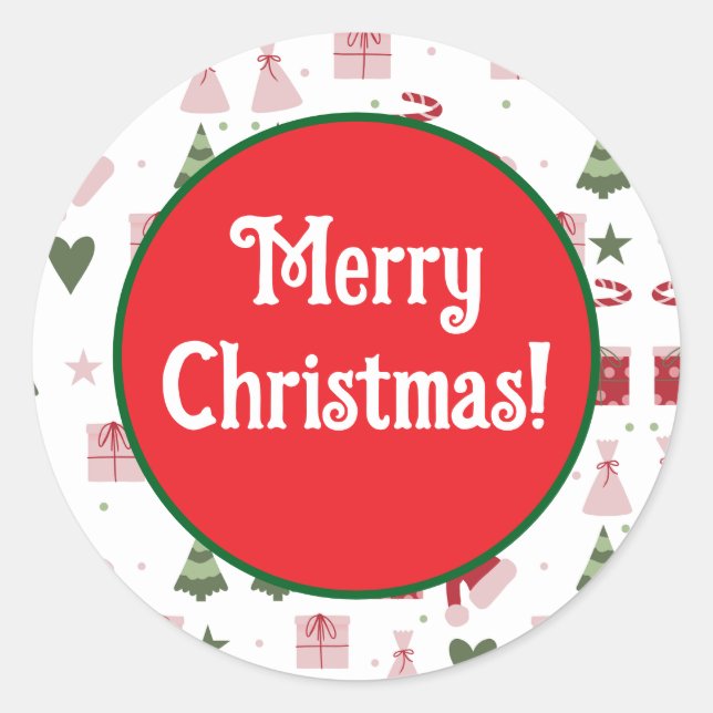 Cute festive editable Merry Christmas Classic Round Sticker (Front)