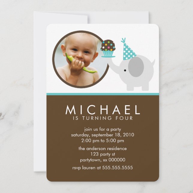 Cute Festive Elephant Birthday Invitation (Front)