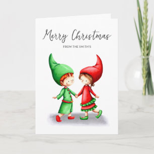 Cute Festive Elves Merry Christmas Card