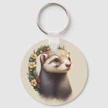 Cute Festive Ferret Keychain