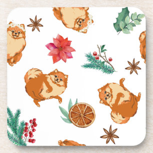 Cute Festive Fluffy Dog Hard plastic coaster
