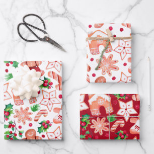 Cute Festive Gingerbread Cookie Christmas Wrapping Paper Sheet