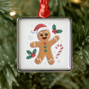 Cute Festive Gingerbread Man Christmas Cookie Metal Tree Decoration