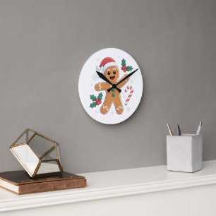 Cute Festive Gingerbread Man Christmas Cookie  Round Clock