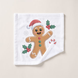 Cute Festive Gingerbread Man Christmas Cookie Wash Cloth