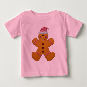 Cute Festive Gingerbread Man in Pink Baby T-Shirt
