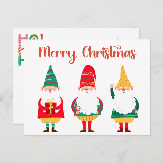 Cute Festive Gnomes Merry Christmas Postcard (Front/Back)