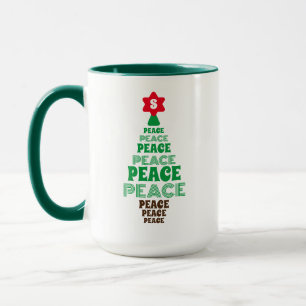 Cute Festive Green Peace Tree Initial in Red Star Mug