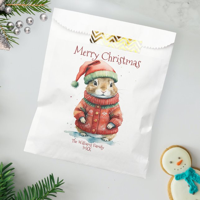 Cute Festive Hamster in Santa Hat Christmas Favour Bags (Creator Uploaded)