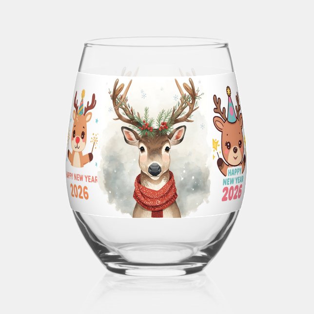 cute festive happy new year 2026 champagne glass (Front)