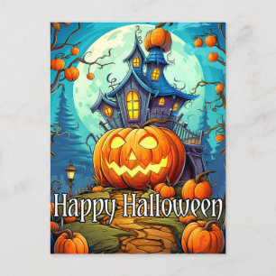 Cute Festive Haunted House Happy Halloween Postcard