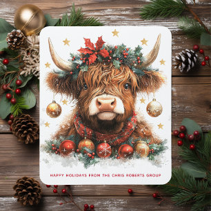 Cute Festive Highland Cow Happy Holidays Business Mouse Mat