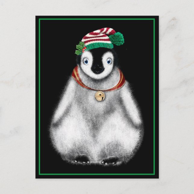 Cute festive holiday christmas Penguin  Postcard (Front)