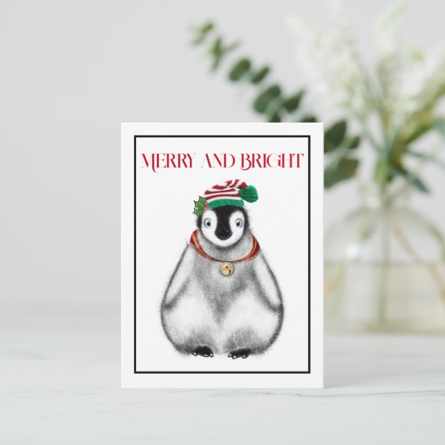 Cute festive holiday christmas Penguin  Postcard (Standing Front)