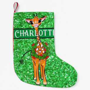 Cute festive Holiday Giraffe, Holly wreath Small Christmas Stocking