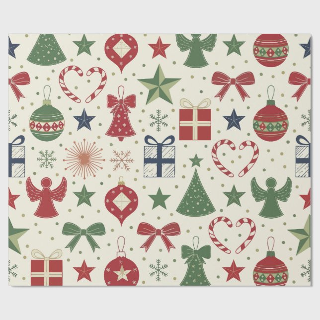 Cute Festive Holiday Pattern Wrapping Paper (Flat)