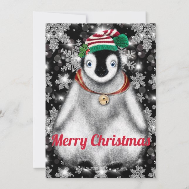 Cute festive holiday Penguin glitter snowflakes  (Front)