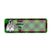 Cute festive holiday Penguin green black plaid 