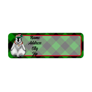 Cute festive holiday Penguin green black plaid 