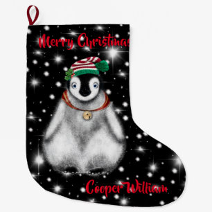Cute festive holiday Penguin  Large Christmas Stocking