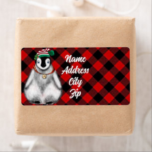Cute festive holiday Penguin red black plaid 