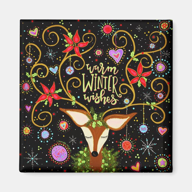 Cute Festive Holiday Reindeer Warm Wishes  Magnet (Front)